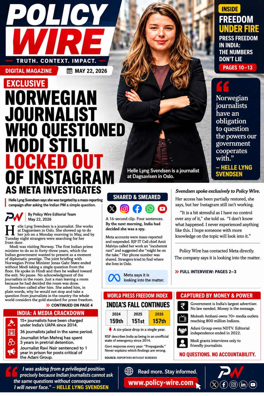 Digital Magazine Cover featured Norwegian Journalist - Helle Lyng Svendsen
