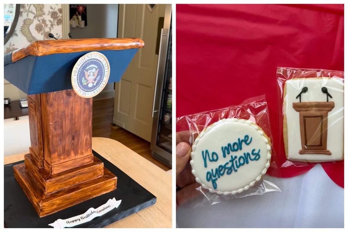 Katie Miller Hosts Party for Karoline Leavitt Featuring White House Lectern Cake Katie Miller Hosts Party for Karoline Leavitt Featuring White House Lectern Cake