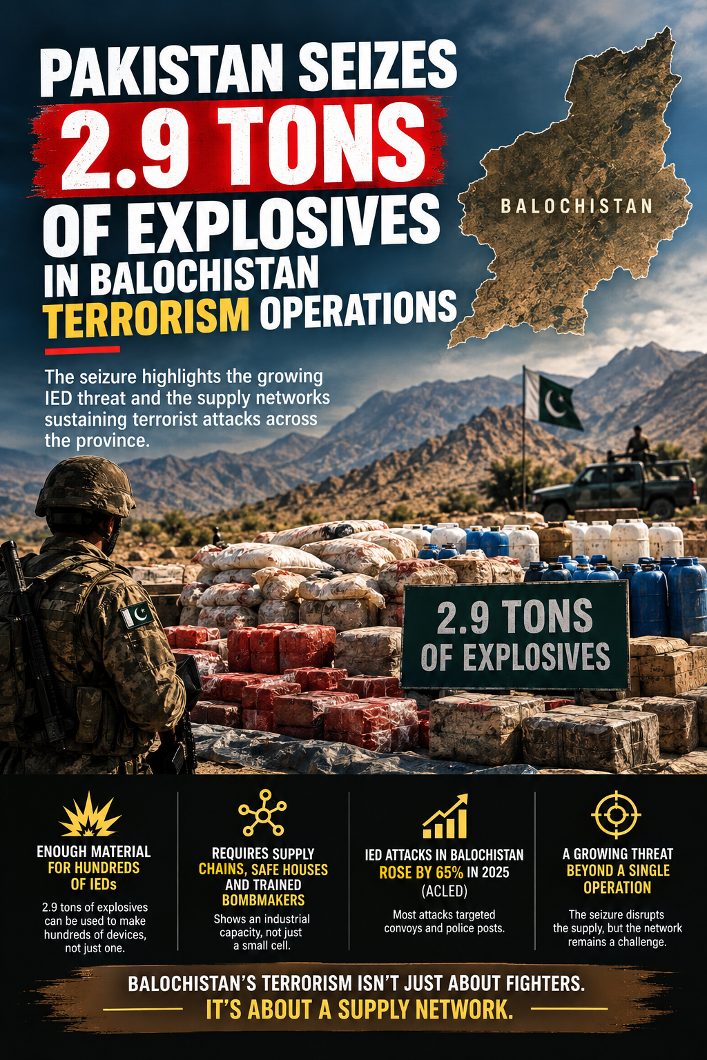 Pakistan Seizes 2.9 Tons of Explosives in Balochistan Operations