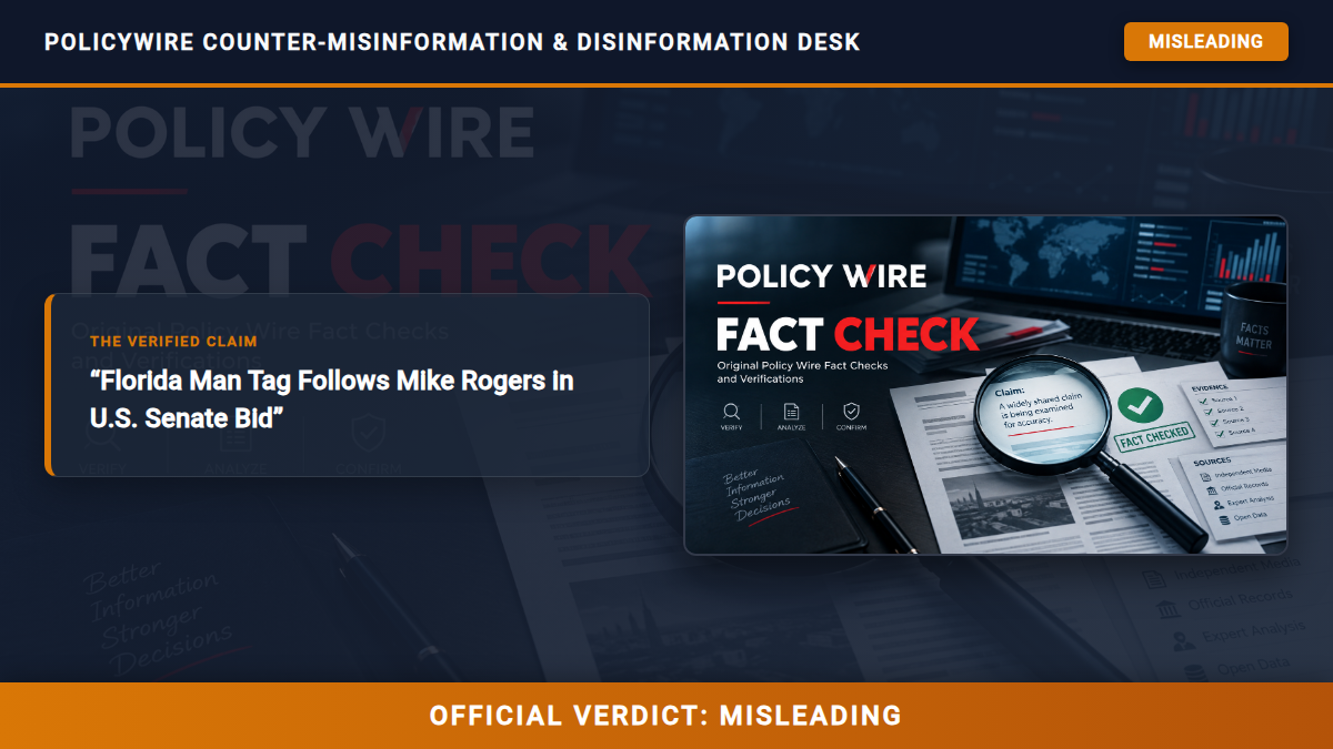 POLICY WIRE FACT CHECK: Florida Man Tag Follows Mike Rogers in U.S. Senate Bid POLICY WIRE FACT CHECK: Florida Man Tag Follows Mike Rogers in U.S. Senate Bid