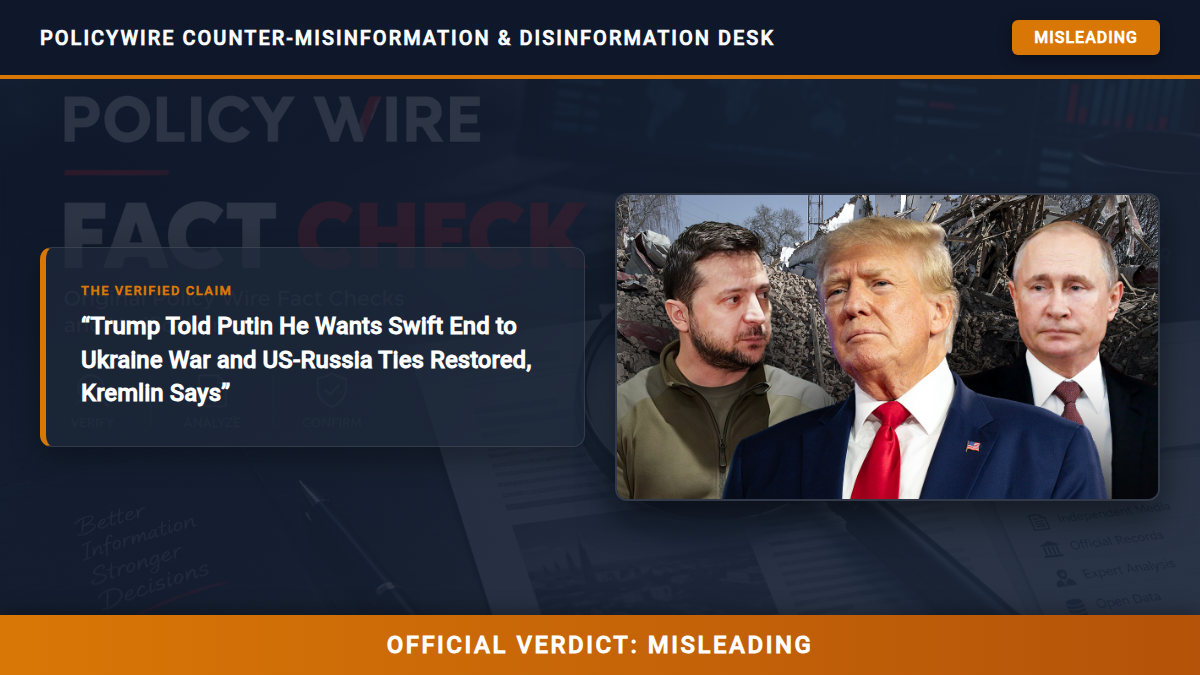 POLICY WIRE FACT CHECK: Trump Told Putin He Wants Swift End to Ukraine War and US-Russia Ties Restored, Kremlin Says