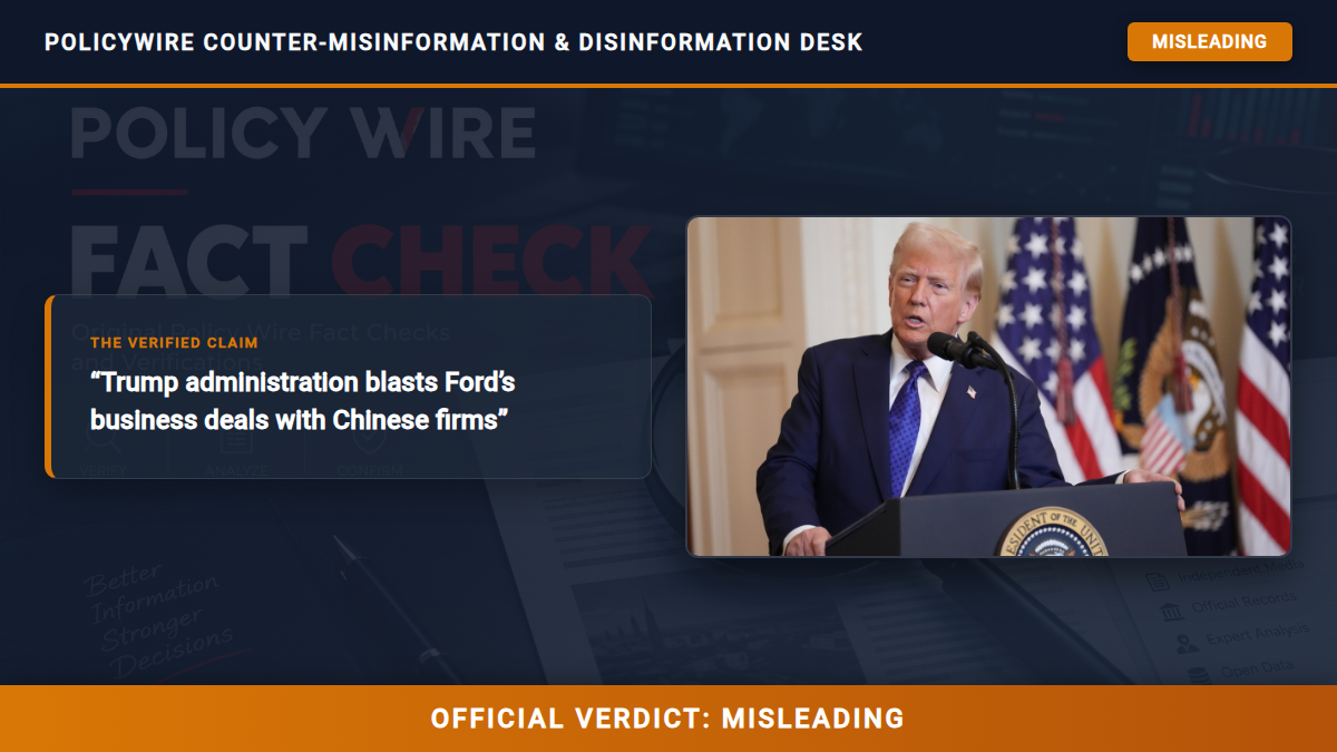 POLICY WIRE FACT CHECK: Trump administration blasts Ford’s business deals with Chinese firms POLICY WIRE FACT CHECK: Trump administration blasts Ford’s business deals with Chinese firms