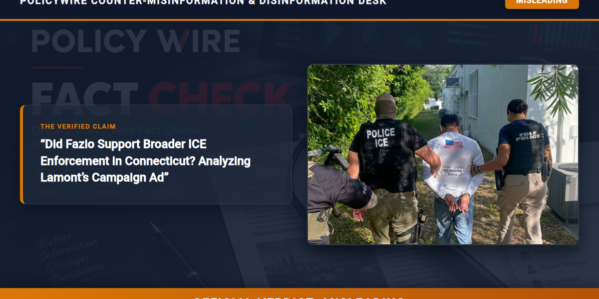 POLICY WIRE FACT CHECK: Did Fazio Support Broader ICE Enforcement in Connecticut? Analyzing Lamont’s Campaign Ad POLICY WIRE FACT CHECK: Did Fazio Support Broader ICE Enforcement in Connecticut? Analyzing Lamont’s Campaign Ad