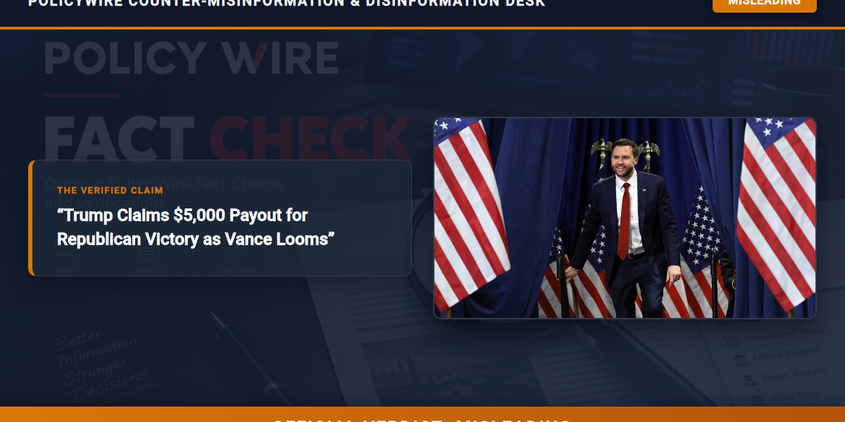 POLICY WIRE FACT CHECK: Trump Claims ,000 Payout for Republican Victory as Vance Looms POLICY WIRE FACT CHECK: Trump Claims ,000 Payout for Republican Victory as Vance Looms