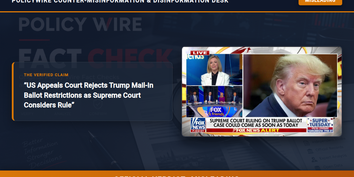 POLICY WIRE FACT CHECK: US Appeals Court Rejects Trump Mail-In Ballot Restrictions as Supreme Court Considers Rule POLICY WIRE FACT CHECK: US Appeals Court Rejects Trump Mail-In Ballot Restrictions as Supreme Court Considers Rule