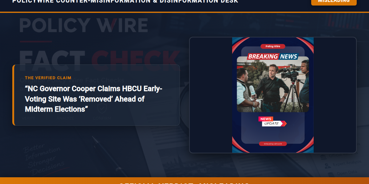 POLICY WIRE FACT CHECK: NC Governor Cooper Claims HBCU Early-Voting Site Was ‘Removed’ Ahead of Midterm Elections