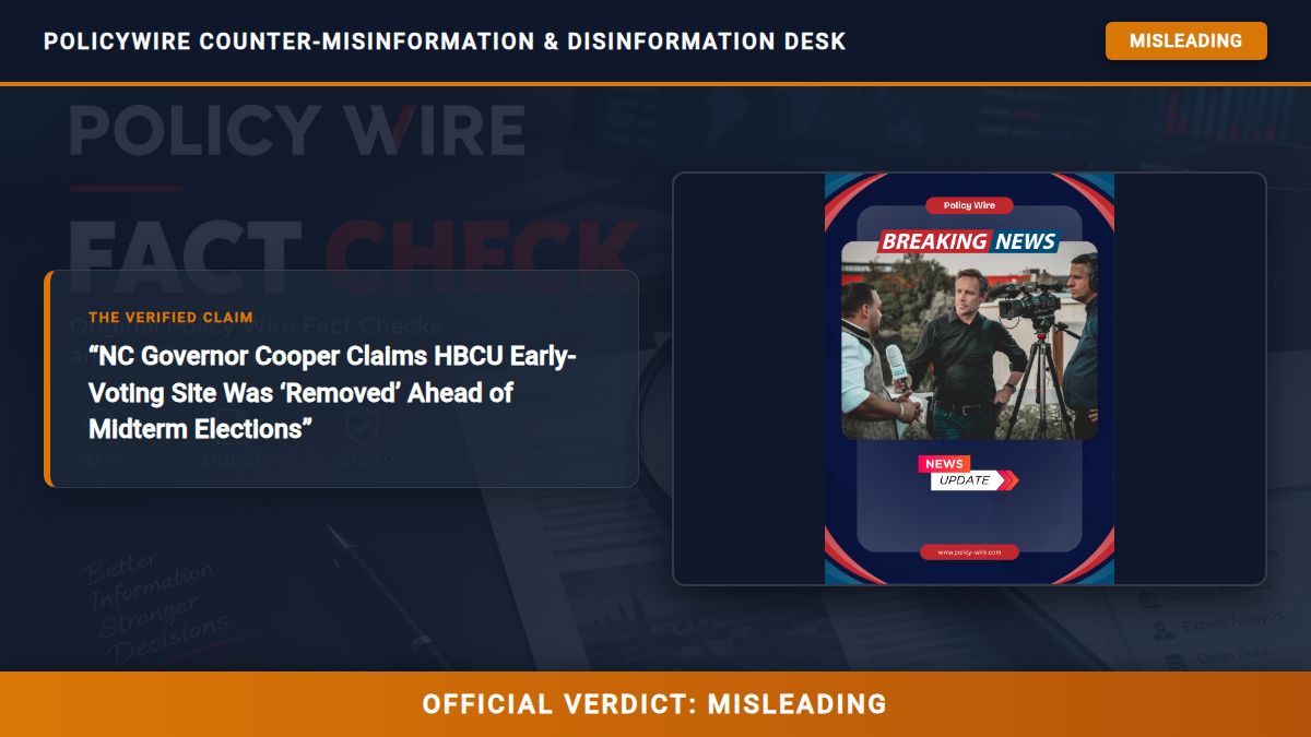 POLICY WIRE FACT CHECK: NC Governor Cooper Claims HBCU Early-Voting Site Was ‘Removed’ Ahead of Midterm Elections