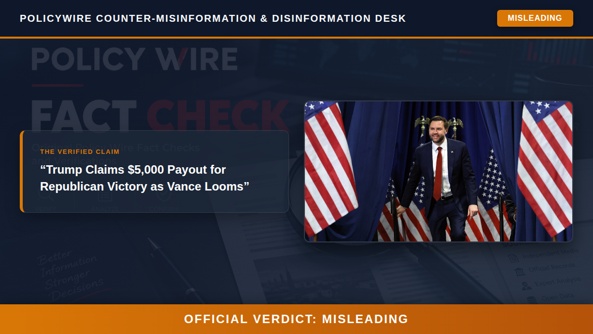 Trump Claims $5,000 Payout for Republican Victory as Vance Looms Fact Check Card