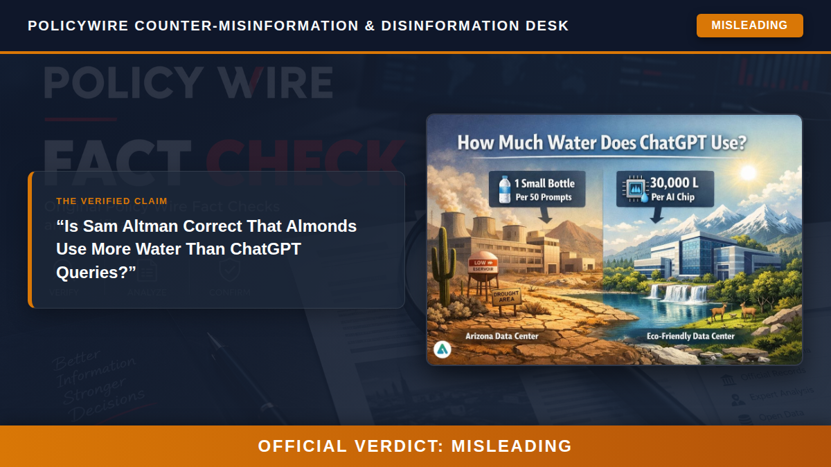 Is Sam Altman Correct That Almonds Use More Water Than ChatGPT Queries? Fact Check Card