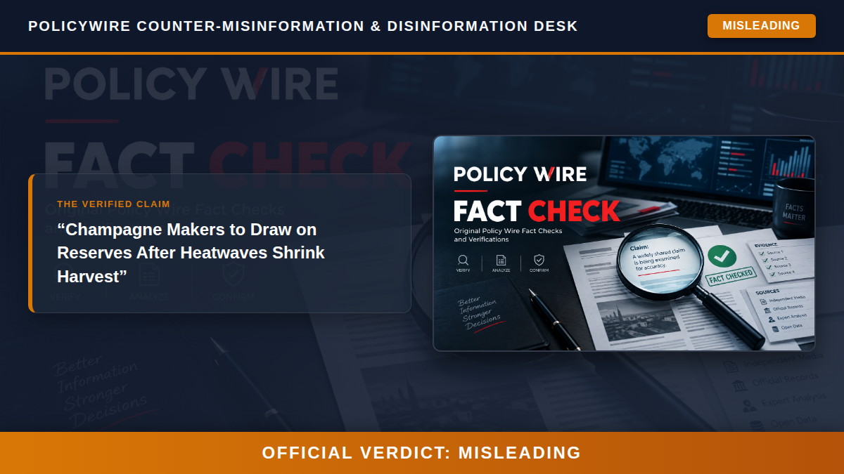 Champagne Makers to Draw on Reserves After Heatwaves Shrink Harvest Fact Check Card