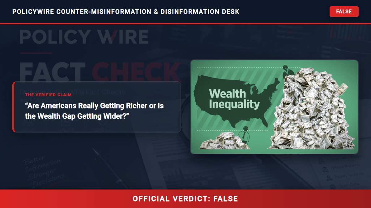 POLICY WIRE FACT CHECK: Are Americans Really Getting Richer or Is the Wealth Gap Getting Wider? Fact Check Card