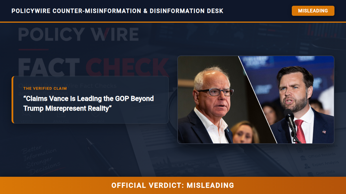 POLICY WIRE FACT CHECK: Claims Vance is Leading the GOP Beyond Trump Misrepresent Reality Fact Check Card