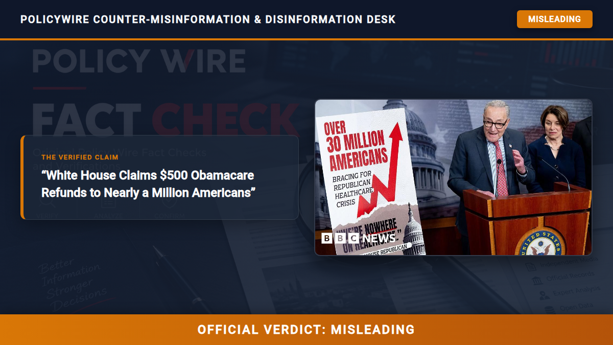 POLICY WIRE FACT CHECK: White House Claims $500 Obamacare Refunds to Nearly a Million Americans Fact Check Card
