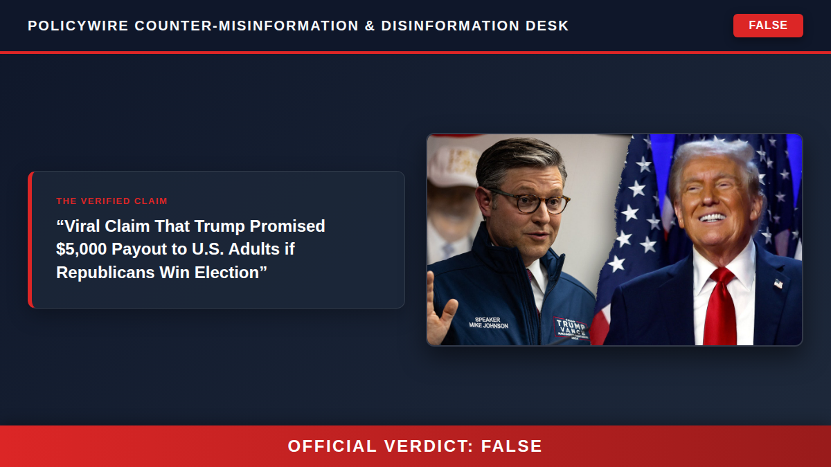 Viral Claim That Trump Promised $5,000 Payout to U.S. Adults if Republicans Win Election Fact Check Card