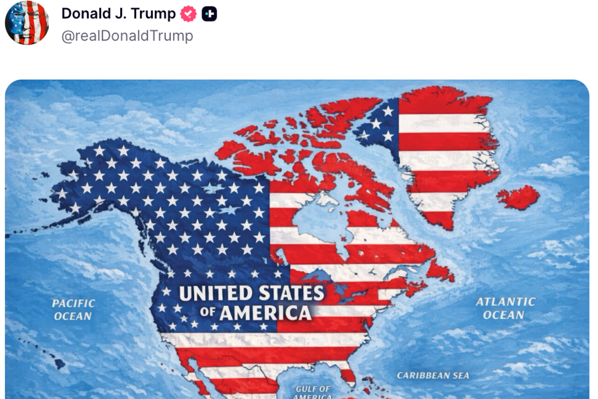 Global Backlash Erupts After Trump Shares Map Suggesting U.S. Annexation of North and Central America Global Backlash Erupts After Trump Shares Map Suggesting U.S. Annexation of North and Central America