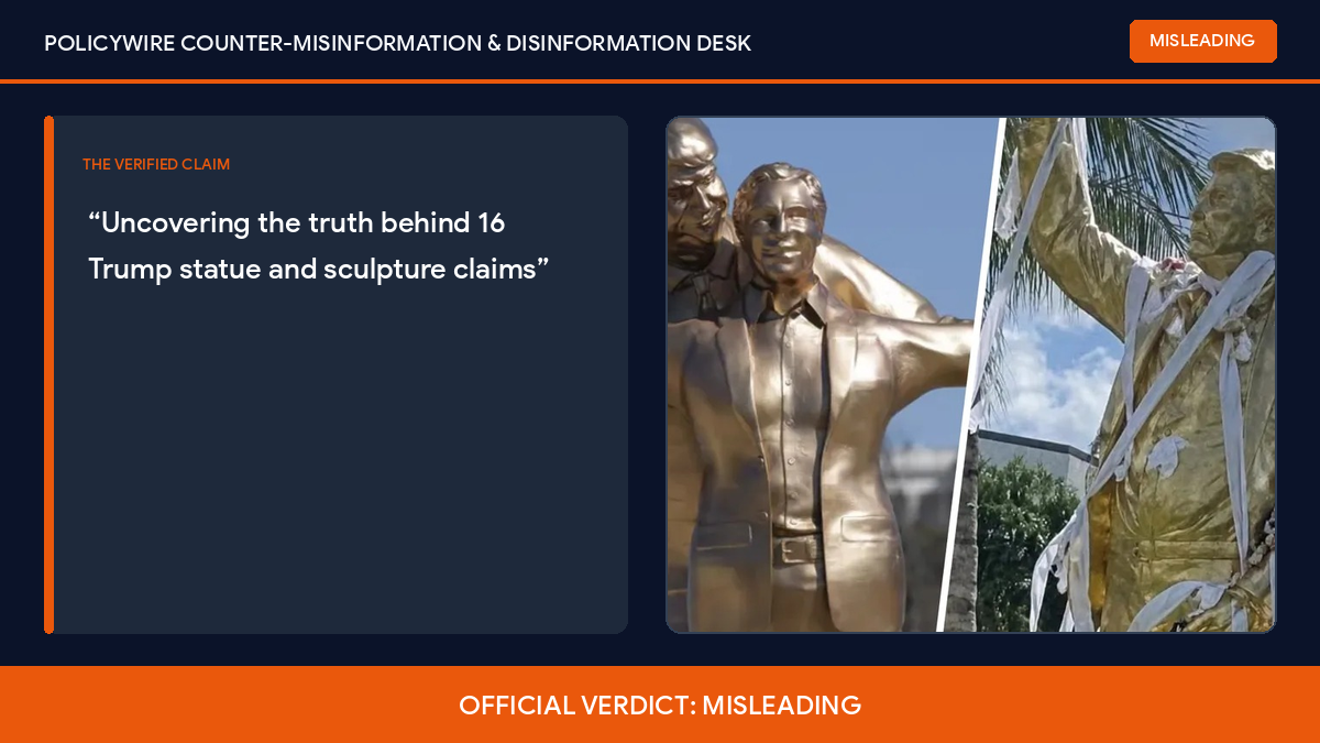 POLICY WIRE FACT CHECK: Uncovering the truth behind 16 Trump statue and sculpture claims Fact Check Card